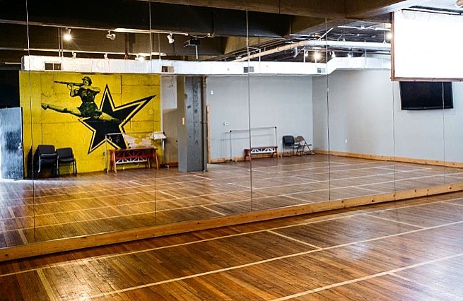 The dance studio at Ponyride is a rentable public event space.
