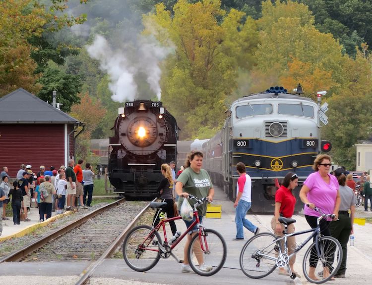 Trains contribute to mass transit options in cities.