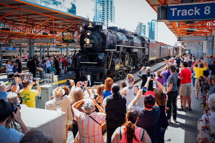 The 765 pulls into the LaSalle Street station in Chicago on one of its excursions.