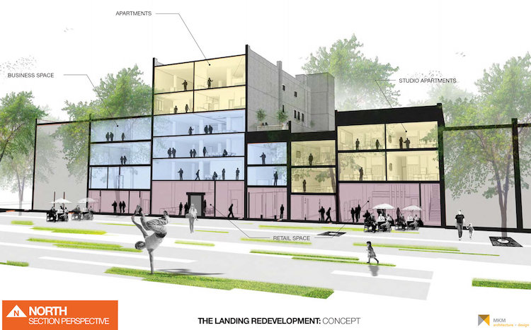 Plans for redeveloping The Landing include mixed-use spaces and pedestrian walkways.