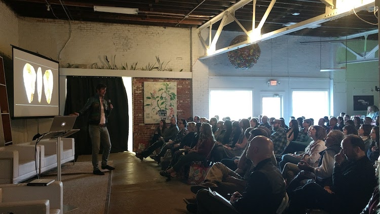 Designer Stefan Sagmeister addresses the crowd at DWFW 2017.