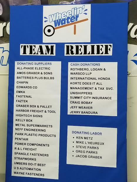 Parks says most of Team Relief's sponsors are from northeast Indiana.