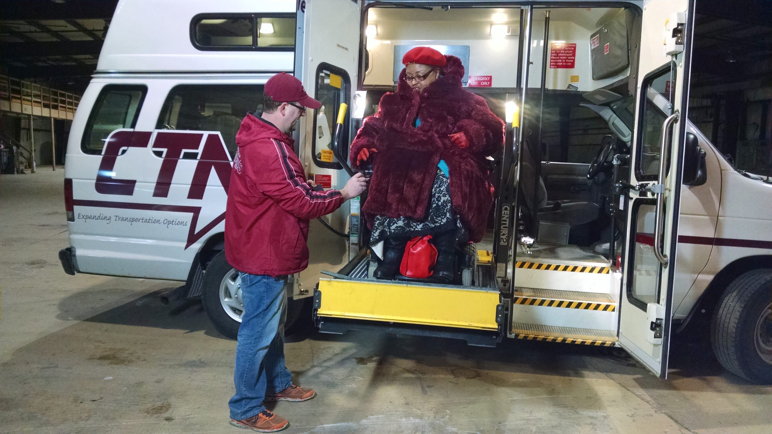 CTN driver Brad assists Sandra Marie, a client for more than 15 years.