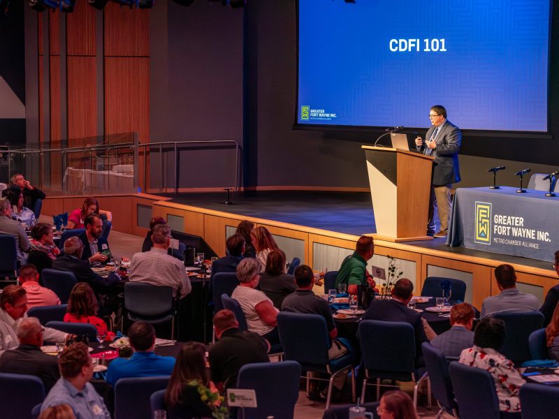 At an event on July 9, 2025, Matt Crouch, vice president of community economic development at Brightpoint, talks to community leaders about CDFIs.