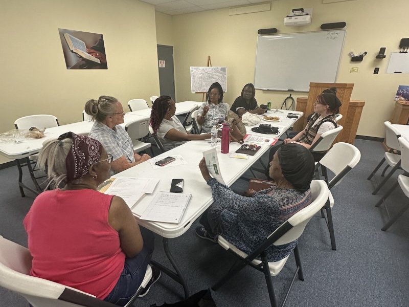 Memorial Park residents vote on their new logo at a recent meeting.